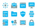 GDPR General Data Protection Regulation icon set, flat style Royalty Free Stock Photo