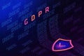 GDPR - General Data Protection Regulation and lock on background of matrix code.