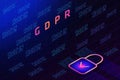 GDPR - General Data Protection Regulation and lock on background of matrix code.