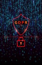 GDPR - General Data Protection Regulation and lock on background of matrix code.