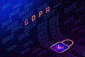 GDPR - General Data Protection Regulation and lock on background of matrix code.