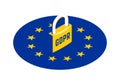 GDPR - General Data Protection Regulation. Yellow padlock on round EU flag