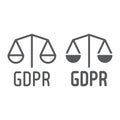 Gdpr libra line and glyph icon, privacy and security, gdpr legality sign, vector graphics, a linear pattern on a white