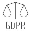 Gdpr libra thin line icon, privacy and security, gdpr legality sign, vector graphics, a linear pattern on a white