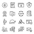 GDPR line icon, General Data Protection Regulation symbol