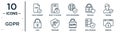 gdpr linear icon set. includes thin line child consent, data processing, person, profiling, data storage, website, lock icons for