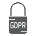 Gdpr lock glyph icon, access and secure, padlock sign, vector graphics, a solid pattern on a white background.