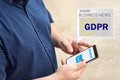 GDPR Message received an e-mail online on a mobile phone. Sending Message online .