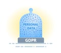 GDPR and personal data security. Glass dome with digital and personal data. Flat vector illustration. Isolated on white