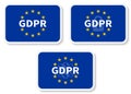 GDPR rectangular sticker set with the EU flag, the padlock icon and paragraph marks.