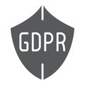 GDPR shield glyph icon, privacy and protect, safety sign, vector graphics, a solid pattern on a white background. Royalty Free Stock Photo