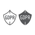 GDPR shield line and glyph icon, privacy and protect, safety sign, vector graphics, a linear pattern on a white Royalty Free Stock Photo
