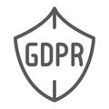 GDPR shield line icon, privacy and protect, safety sign, vector graphics, a linear pattern on a white background. Royalty Free Stock Photo