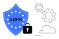 GDPR Compliance Concept with Shield, Padlock, Cloud, and Gears for Data Protection and Privacy Royalty Free Stock Photo