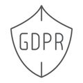 GDPR shield thin line icon, privacy and protect, safety sign, vector graphics, a linear pattern on a white background. Royalty Free Stock Photo