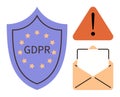 GDPR Shield with Warning Icon and Email Envelope Representing Data Privacy and Security Concerns Royalty Free Stock Photo