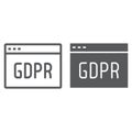 Gdpr site line and glyph icon, webpage and website, browser sign, vector graphics, a linear pattern on a white