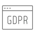 Gdpr site thin line icon, webpage and website, browser sign, vector graphics, a linear pattern on a white background.