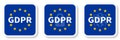 GDPR square sticker set with the EU flag, the padlock icon and paragraph marks.