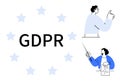 GDPR Concept with Professionals Presenting Privacy Compliance Information and European Union Stars Royalty Free Stock Photo