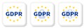 GDPR white square sticker set with the EU flag, the padlock icon and paragraph marks.