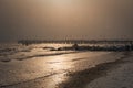 Gdynia Orlowo. Winter morning, beach, pier. Royalty Free Stock Photo