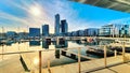 Marina and one of the tallest buildings in Poland, Sea Towers in Gdynia Royalty Free Stock Photo