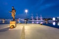 Gdynia, Poland - July 4, 2021: Monument to Tadeusz Wenda, the port constructor in Gdynia, on the quay of the marina in Gdynia at