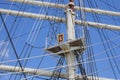The tall-ship Dar Pomorza mast with crowÃ¢â¬â¢s nest