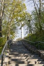 Gdynia, Poland 09 May 2020; Kamienna GÃÂ³ra Mount in Gdynia, stairs leading to the top and a view of the cross