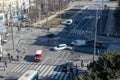 Gdynia, Pomorskie / Poland - February, 26, 2019:Crossroads of the main streets in Gdynia. Pedestrian at the pedestrian crossing