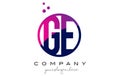 GE G E Circle Letter Logo Design with Purple Dots Bubbles