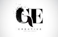 GE G E Letter Logo Design with Black Ink Watercolor Splash Spill