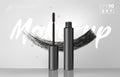 Gealistic vector black Mascara Bottle. Brush and mascara tube. Black wand and mascara tube. Fashionable cosmetics Makeup