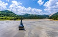 Geamana Lake and flooded Church near Rosia Montana Romania