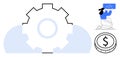 Developer Working on Cloud-Based Application with Gear Icon and Coin Symbol for Financial Integration Royalty Free Stock Photo