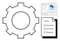 Gear, Analytics Dashboard, and Checklist Representing Workflow and Task Management Royalty Free Stock Photo