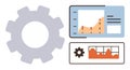 Gear with Analytics Dashboard Displaying Graphs and Charts for Data Management and Process Optimization Royalty Free Stock Photo