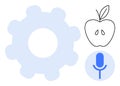 Gear with Apple and Microphone Representing Technology, Knowledge, and Communication Concepts Royalty Free Stock Photo