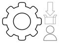 Gear, Arrow, Box, and User Icon Representing Workflow and Process Management Royalty Free Stock Photo