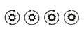Gear arrow circle, vector icons set. Sync process, black gear wheel symbol Royalty Free Stock Photo