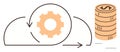 Cloud Process Automation and Revenue Growth Concept with Gear and Coin Stack Royalty Free Stock Photo