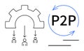 Peer-to-Peer Network with Users and Gear Symbol Highlighting Workflow Royalty Free Stock Photo