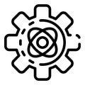 Gear with atom icon, outline style