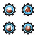 Gear blue Industrial petrochemical factory icon set on white.