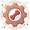 Gear with Bone Inside, Vector Illustration, Cartoon Style Icon, Circular Design Royalty Free Stock Photo