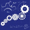 Gear box mechanism blue print with technical sketches