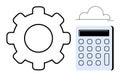 Gear, Calculator, and Cloud Representing Technology, Automation, and Cloud Computing Concepts Royalty Free Stock Photo