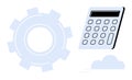 Gear mechanism, calculator, and cloud representing technology, productivity, and digital solutions Royalty Free Stock Photo