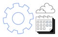 Gear with Calendar and Cloud Elements Representing Workflow, Scheduling, and Cloud-Based Solutions Royalty Free Stock Photo